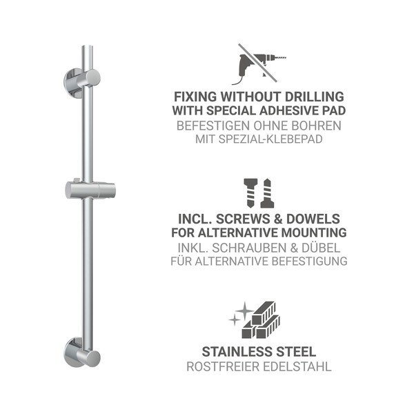 Sprchová tyč bez vrtání z nerezové oceli v leskle stříbrné barvě s posuvným držákem 70 cm – Wenko-image-2