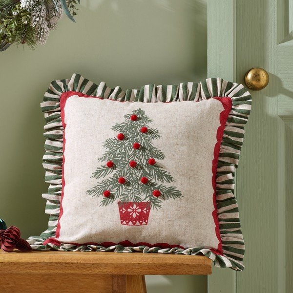 Dekorační polštář s vánočním motivem 45x45 cm Frilled Christmas Tree – Catherine Lansfield-image-1