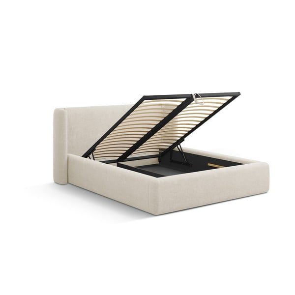 Krémová čalouněná dvoulůžková postel s úložným prostorem s roštem 180x200 cm Jason – Windsor & Co Sofas-image-2