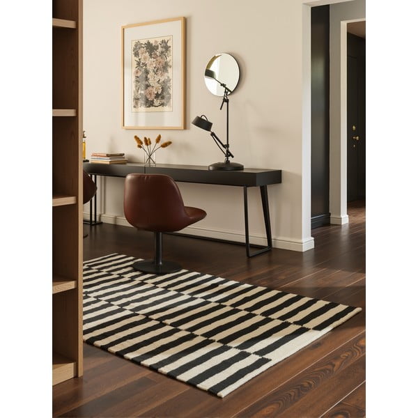 Černo-bílý oboustranný ručně tkaný vlněný koberec 160x230 cm Donna – Hanse Home-image-1