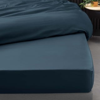 Tmavě modré napínací prostěradlo z bavlněného perkálu 90x190 cm Percaline – douceur d'intérieur