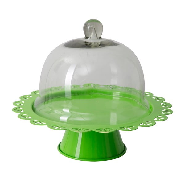 Zelený servírovací stojan na dort se skleněným poklopem Mauro Ferretti, ø 27,5 cm