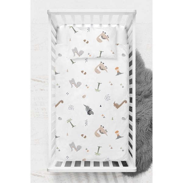 Bílé dětské povlečení do postýlky z bavlny Renforcé 100x150 cm Dinozor – Mijolnir-image-2