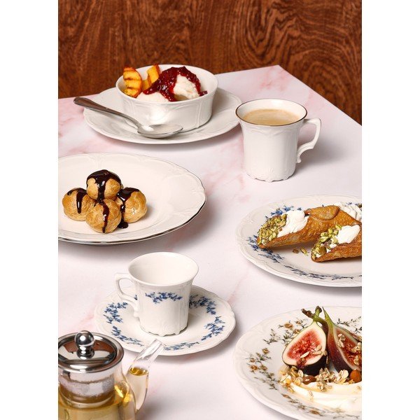 Bílý/modrý porcelánový šálek na espresso 110 ml Retro – BonBistro-image-1