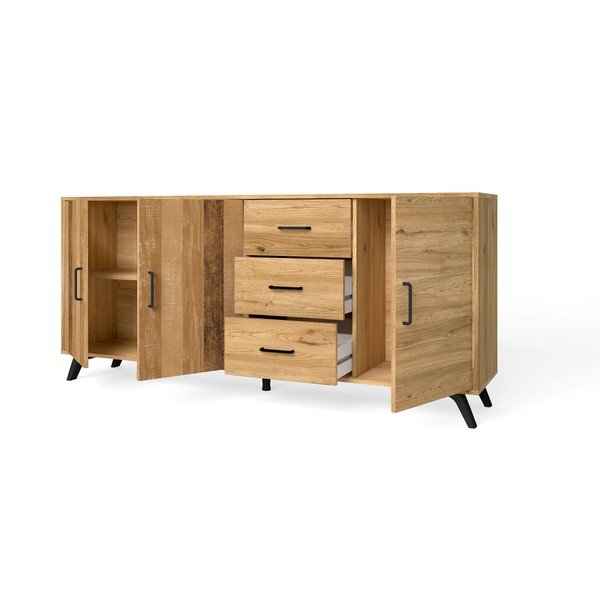 Nízká komoda v dekoru dubu v přírodní barvě 181x81 cm Nordic – Marckeric-image-3