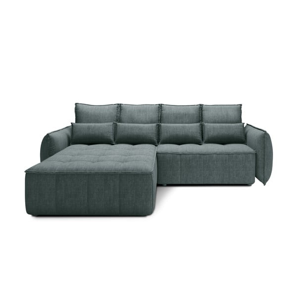 Zelená sametová rozkládací/s úložným prostorem rohová pohovka (levý roh/s lenoškou) Campo – ELTAP