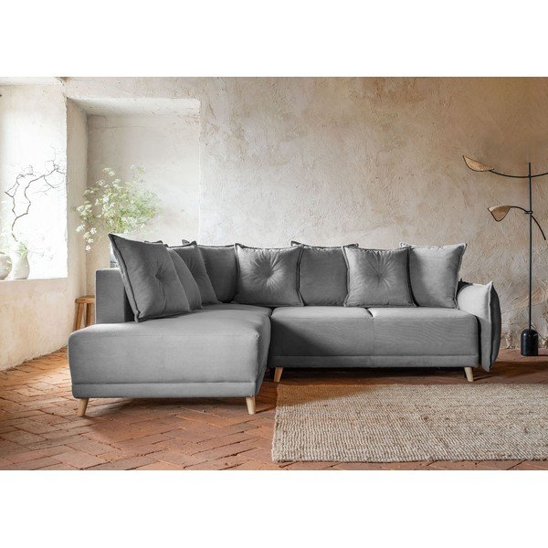 Šedá manšestrová rozkládací rohová pohovka (levý roh) Lazy Lukka – Miuform-image-1
