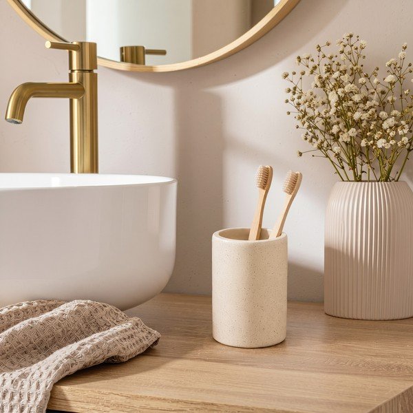 Béžový kelímek na zubní kartáčky z polyresinu Oria – douceur d'intérieur-image-1