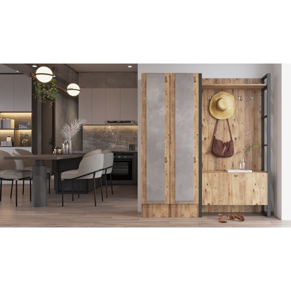 Předsíňová sestava v dekoru borovice v přírodní barvě Yvette – Kalune Design-image-3