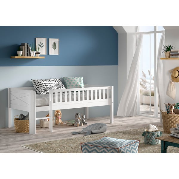 Bílá vyvýšená dětská postel z borovicového dřeva s roštem 90x200 cm Scott – Vipack-image-1