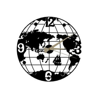 Černé nástěnné hodiny Globe Clock, ⌀ 50 cm