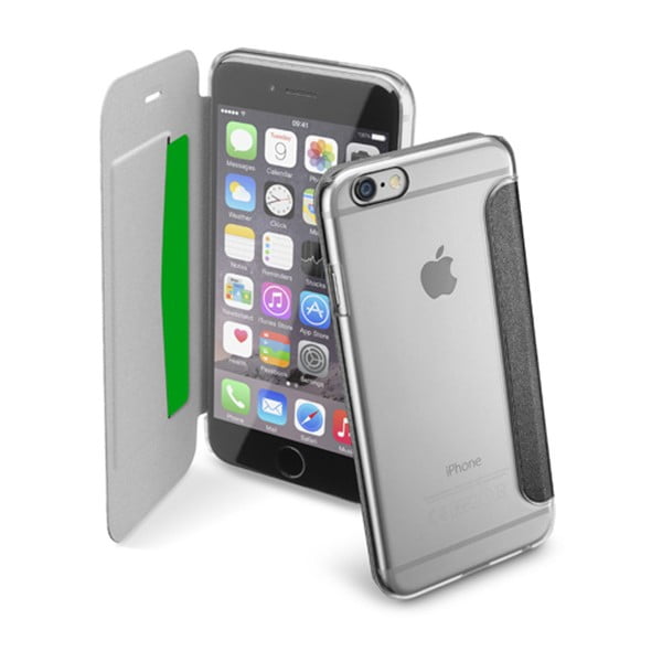 Černé transparentní peněženkové pouzdro CellularLine Clear Book pro iPhone 6/6s