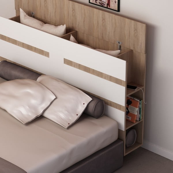 Čelo postele s úložným prostorem s bílým detailem Homitis Eddo-image-1