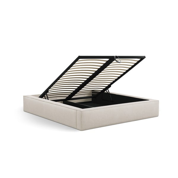 Krémová čalouněná dvoulůžková postel s úložným prostorem s roštem 160x200 cm Simon – Micadoni -image-3