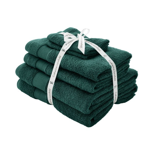 Tmavě zelené froté bavlněné ručníky a osušky v sadě 6 ks Anti-Bacterial – Catherine Lansfield