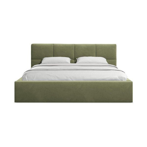 Zelená sametová čalouněná dvoulůžková postel s úložným prostorem s roštem 140x200 cm Hiko – Makamii-image-3