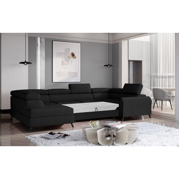 Černá rozkládací/s úložným prostorem rohová pohovka (levý roh/do "U") Escada – ELTAP-image-2