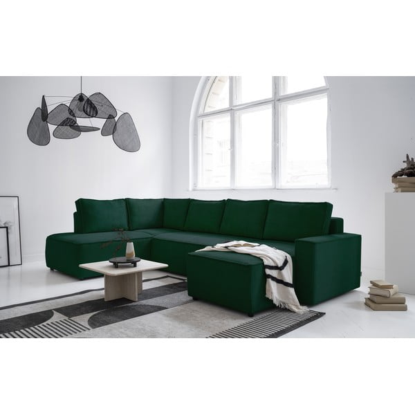 Tmavě zelená manšestrová rozkládací rohová pohovka (levý roh/do "U") Brave Dave – Miuform-image-2