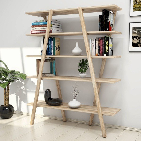 Knihovna z borovicového dřeva v přírodní barvě 120x148 cm Perla – Kalune Design-image-1