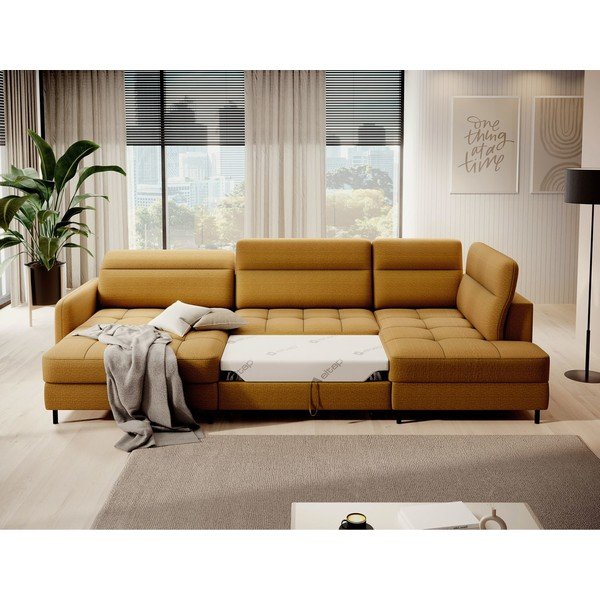 Žlutá sametová rozkládací/s úložným prostorem rohová pohovka (pravý roh/do "U") Berrto – ELTAP-image-4