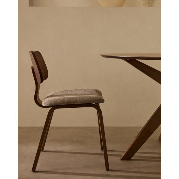 Béžová/tmavě hnědá jídelní židle v dekoru ořechu Gena – Kave Home-image-2