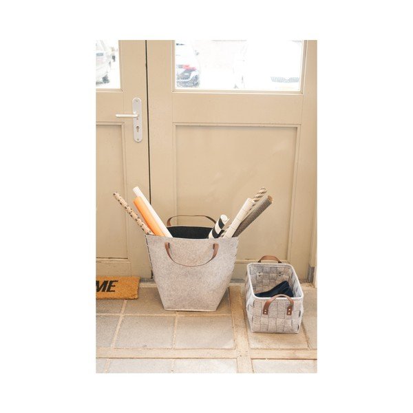 Světle šedý úložný košík s koženými úchyty PT LIVING Storage, délka 38 cm-image-3