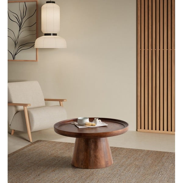 Tmavě hnědý kulatý konferenční stolek z mangového dřeva ø 80 cm Rose – MOME-image-1