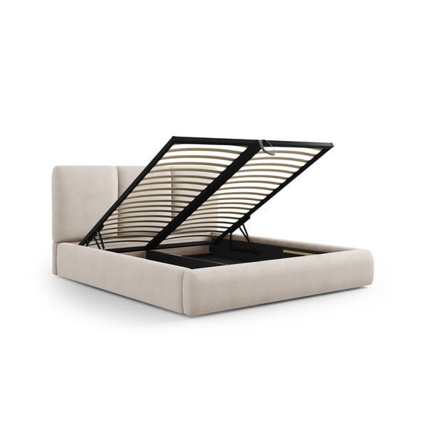 Béžová čalouněná dvoulůžková postel s úložným prostorem s roštem 180x200 cm Brody – Mazzini Beds-image-2