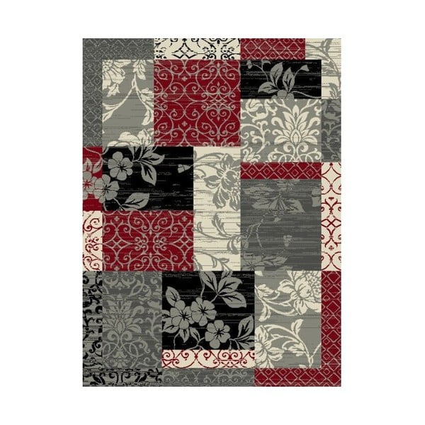 Červeno-šedý koberec Hanse Home Prime Pile Flower, 150 x 80 cm