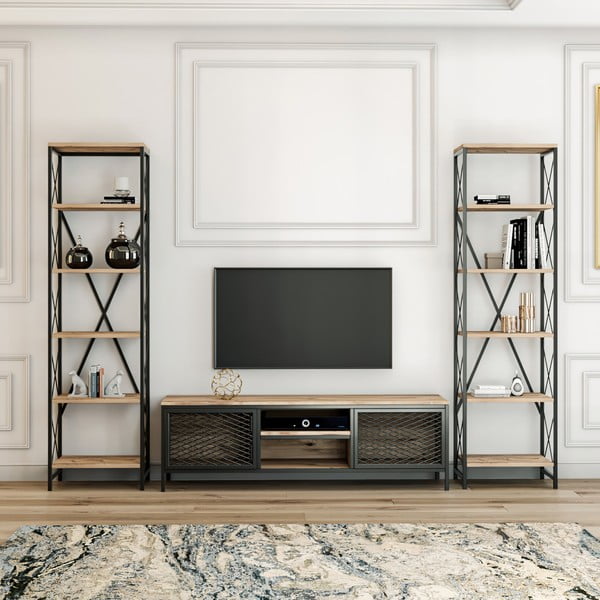 Antracitová/přírodní TV sestava 150x47 cm Maxim – Kalune Design-image-1