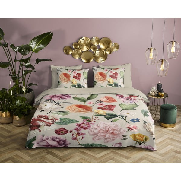 Béžové povlečení na jednolůžko/prodloužené z bavlněného saténu 140x220 cm Fiori – Descanso-image-1