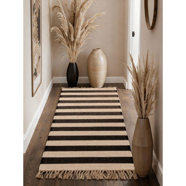 Černý/krémový oboustranný/ručně tkaný jutový běhoun 80x200 cm Playa – Hanse Home-image-1
