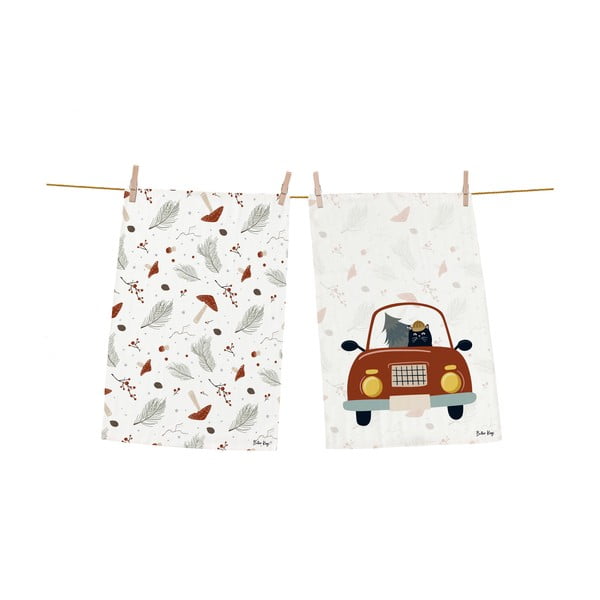 Bavlněné utěrky s vánočním motivem v sadě 2 ks 50x70 cm Toadstools – Butter Kings