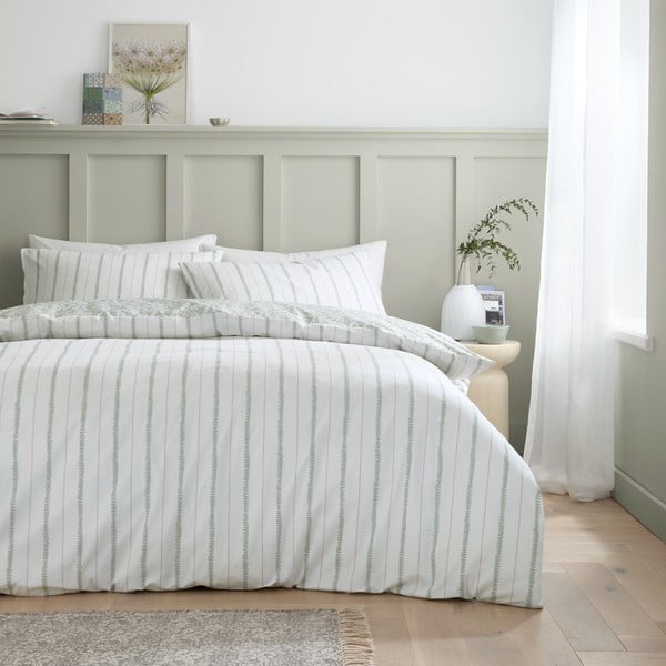 Bílo-zelené povlečení na jednolůžko z bavlněného perkálu 135x200 cm Scallop Floral – Bianca-image-2