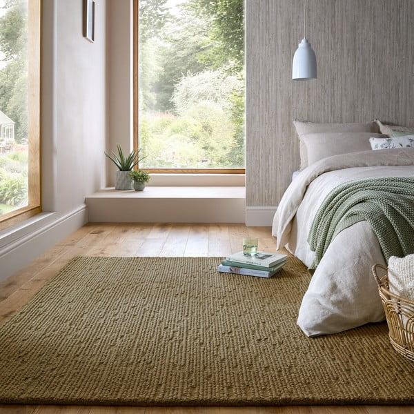 Khaki ručně tkaný vlněný koberec 160x230 cm Harris Boucle – Flair Rugs-image-1