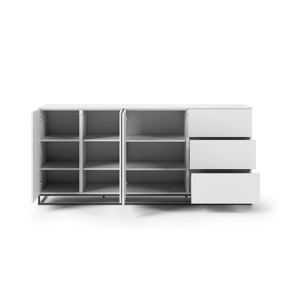 Bílá komoda s bílou deskou s 3 šuplíky a 3 a černýma nohama dvířkami TemaHome Join-image-3