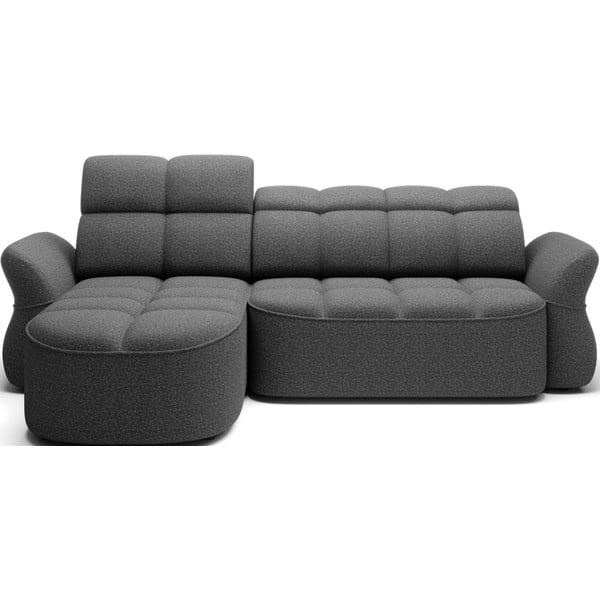 Tmavě šedá sametová rozkládací/s úložným prostorem rohová pohovka (levý roh/s lenoškou) Beneth – ELTAP