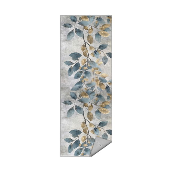 Pratelný běhoun ve světle modré a zlaté barvě 80x200 cm Golden Leaves – Mila Home