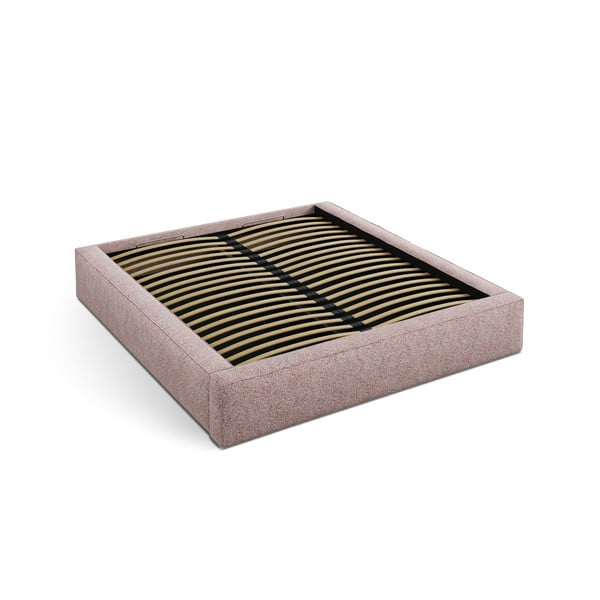 Světle růžová čalouněná dvoulůžková postel s úložným prostorem s roštem 160x200 cm Simon – Micadoni 