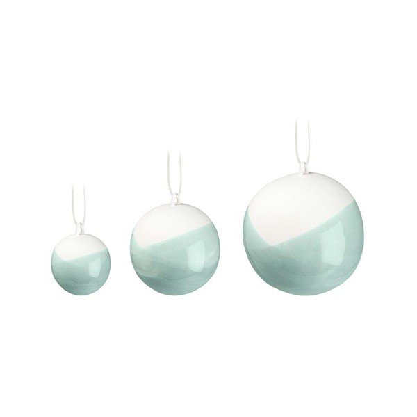 Sada 3 zelených vánočních ozdob na stromeček z kostního porcelánu Kähler Design Nobili