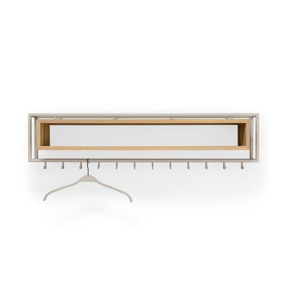 Nástěnný věšák z dubového dřeva v přírodní barvě/taupe s poličkou 118 cm School – Spinder Design-image-4