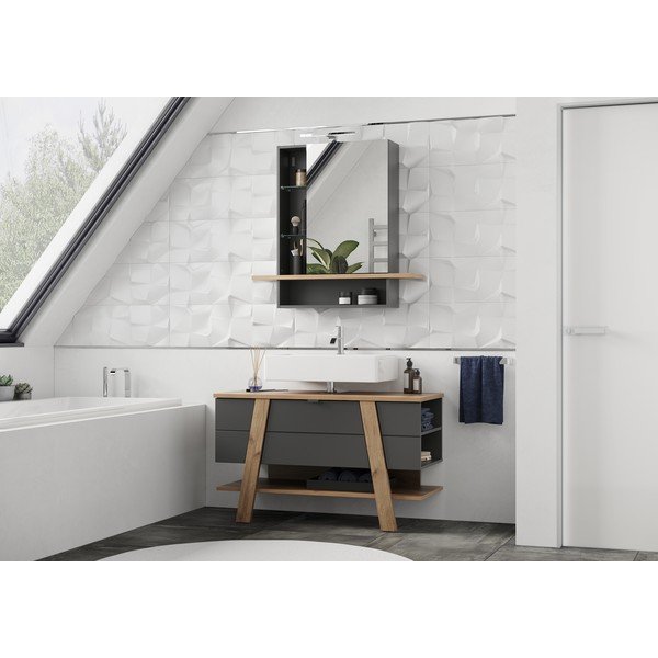 Tmavě šedá závěsná koupelnová skříňka se zrcadlem v dekoru dubu 90x91 cm Avellino - Germania-image-4