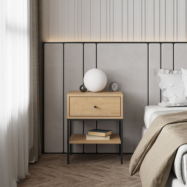 Noční stolek v dekoru dubu s poličkami v přírodní barvě Lisa – Marckeric-image-1