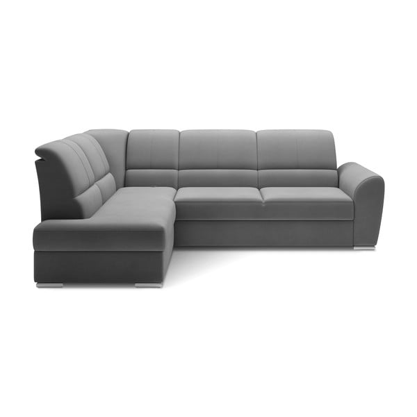 Šedá sametová rozkládací/s úložným prostorem rohová pohovka (levý roh/do L) Siber – ELTAP