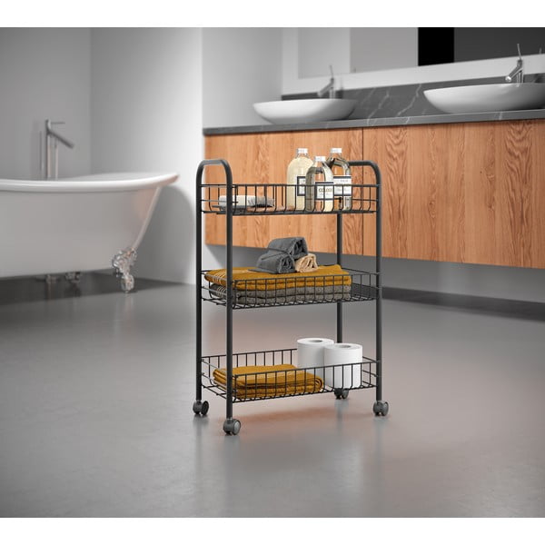 Černý pojízdný vozík z nerezové oceli Metaltex Lugano Lava-image-1