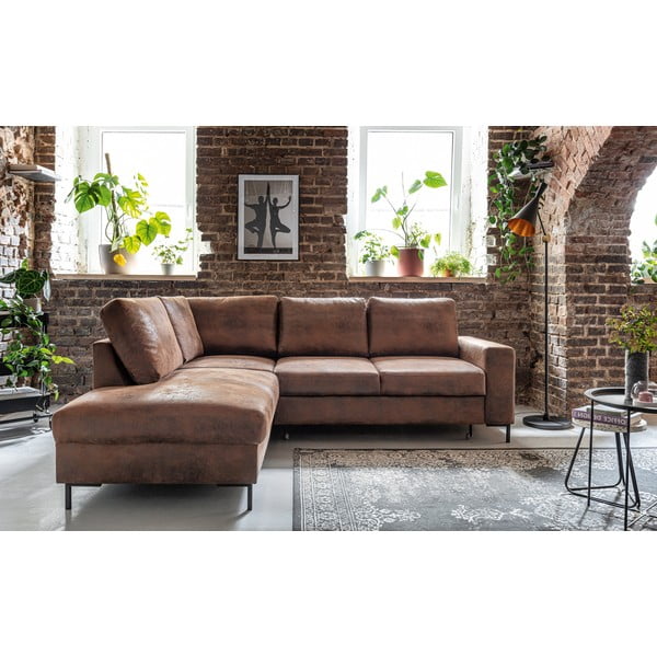 Hnědá rozkládací rohová pohovka z imitace kůže (levý roh) Lofty Lilly – Miuform-image-1