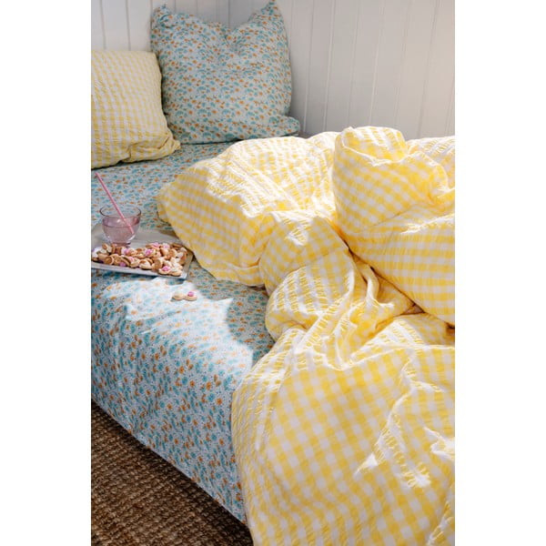 Žluto-bílé krepové povlečení na jednolůžko 140x200 cm Bæk&Bølge – JUNA-image-3