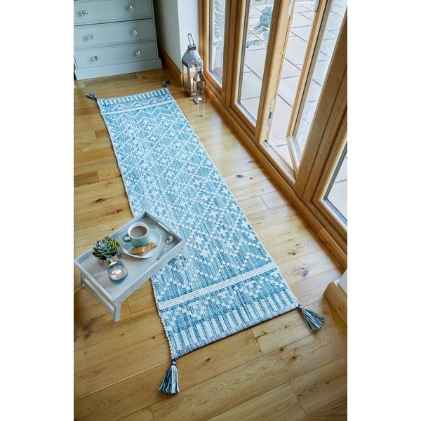 Béžovo-modrý bavlněný běhoun Flair Rugs Leela, 60 x 200 cm-image-1