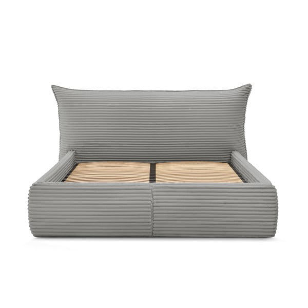 Šedá čalouněná dvoulůžková postel s úložným prostorem a roštem 180x200 cm Jade – Bobochic Paris-image-4