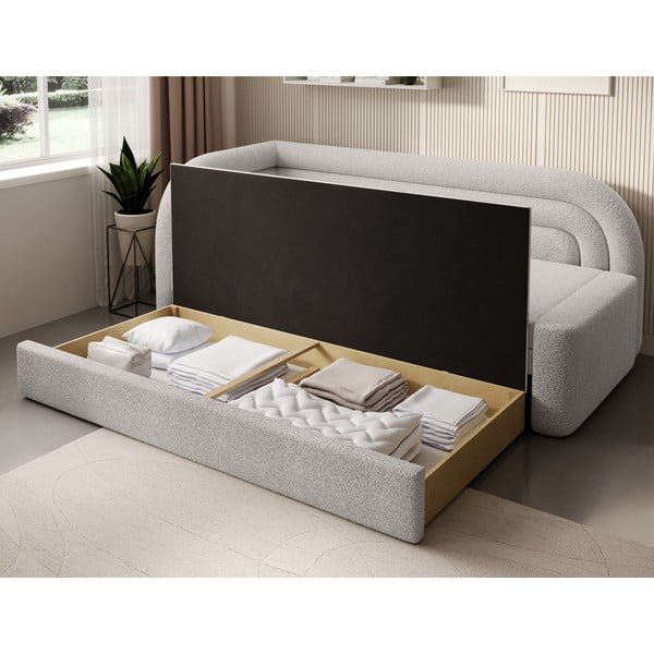 Krémová rozkládací/s úložným prostorem pohovka z textilie bouclé pravý roh 223 cm Fabillo – ELTAP-image-4